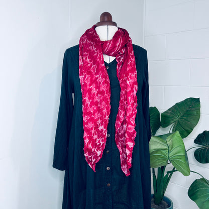 Heather Red, Handwoven 100% Mulberry Silk Tie Dye Scarf | Scrunched