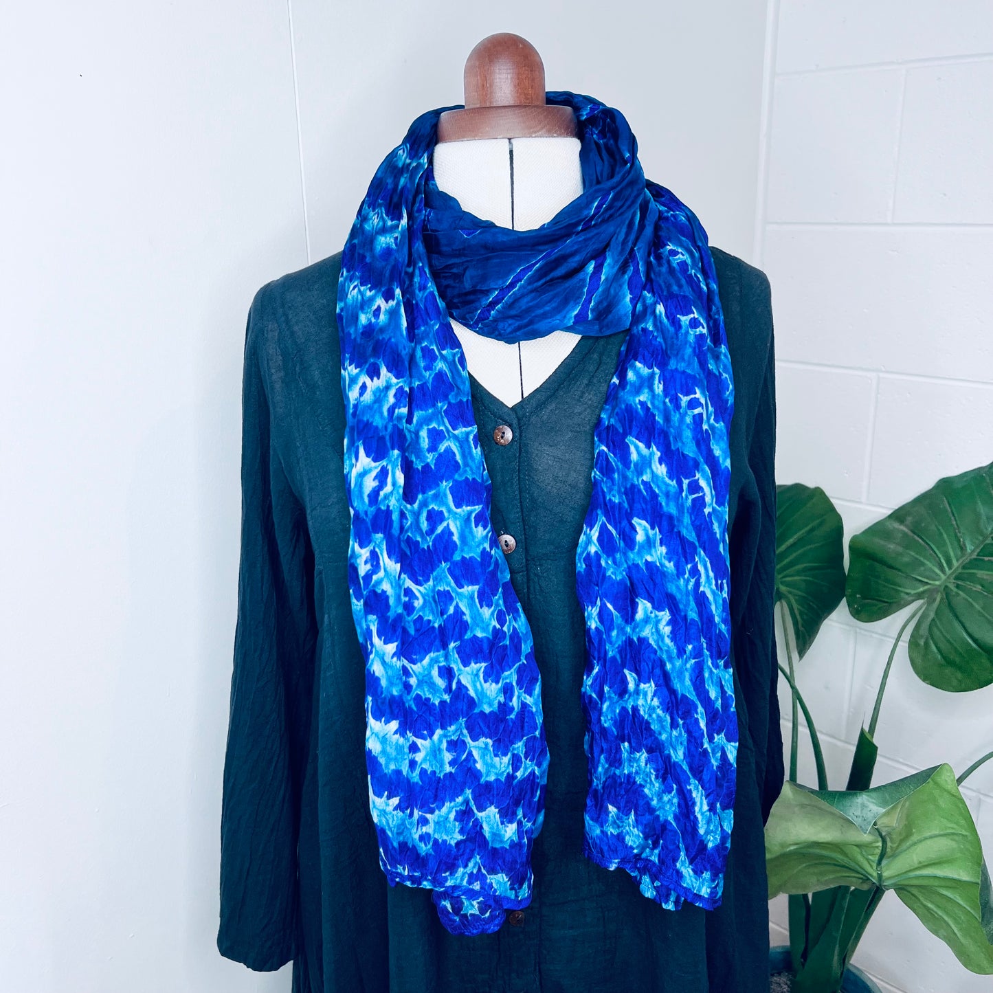 Royal Blue, Handwoven 100% Mulberry Silk Tie Dye Scarf | Scrunched
