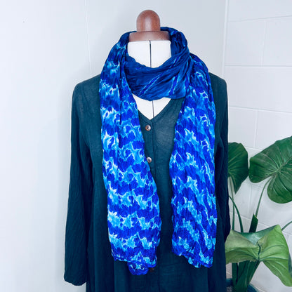 Royal Blue, Handwoven 100% Mulberry Silk Tie Dye Scarf | Scrunched