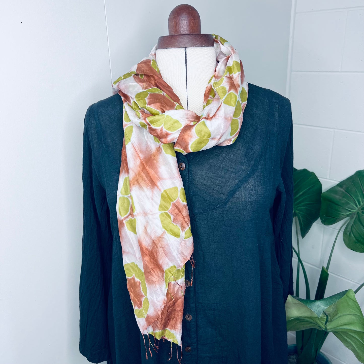 Lime, Handwoven 100% Mulberry Silk Tie Dye Scarf with fringes| Scrunched