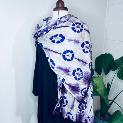 Purple, Handwoven 100% Mulberry Silk Tie Dye Scarf | Scrunched