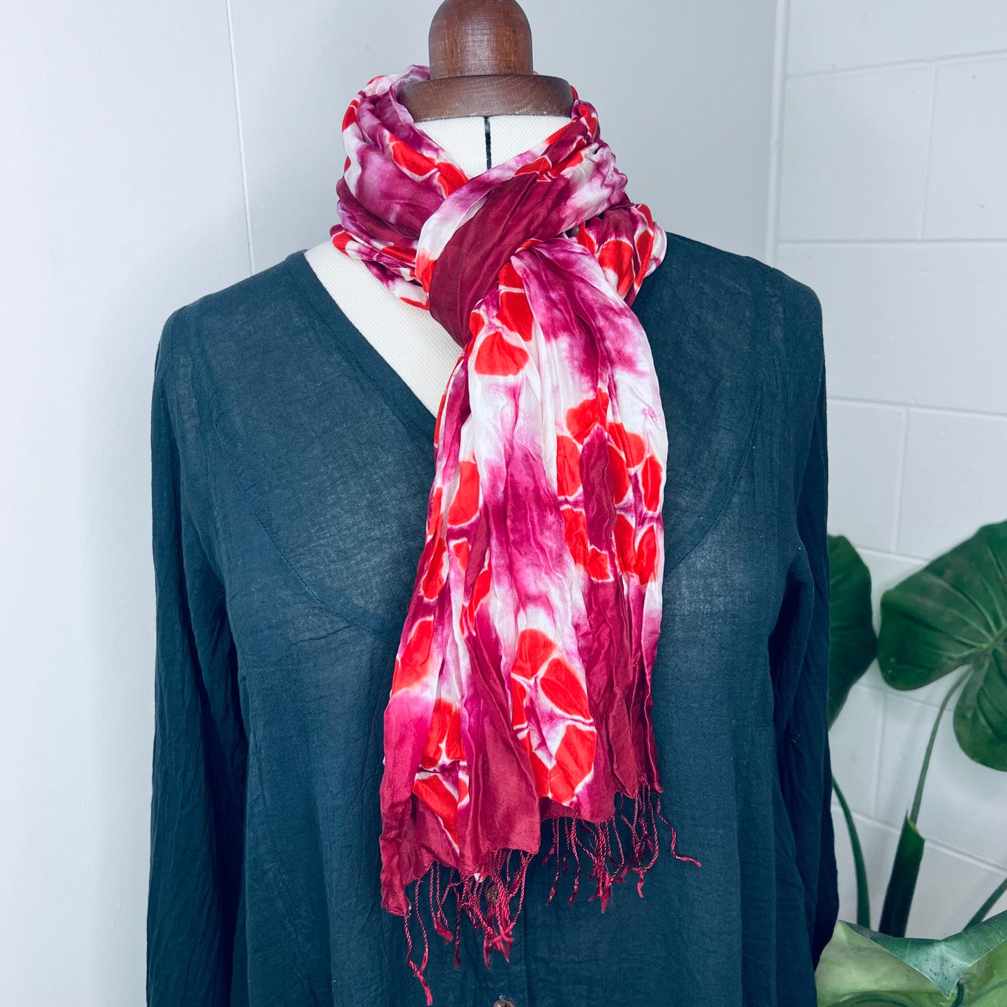 Berry, Handwoven 100% Mulberry Silk Tie Dye Scarf | Scrunched