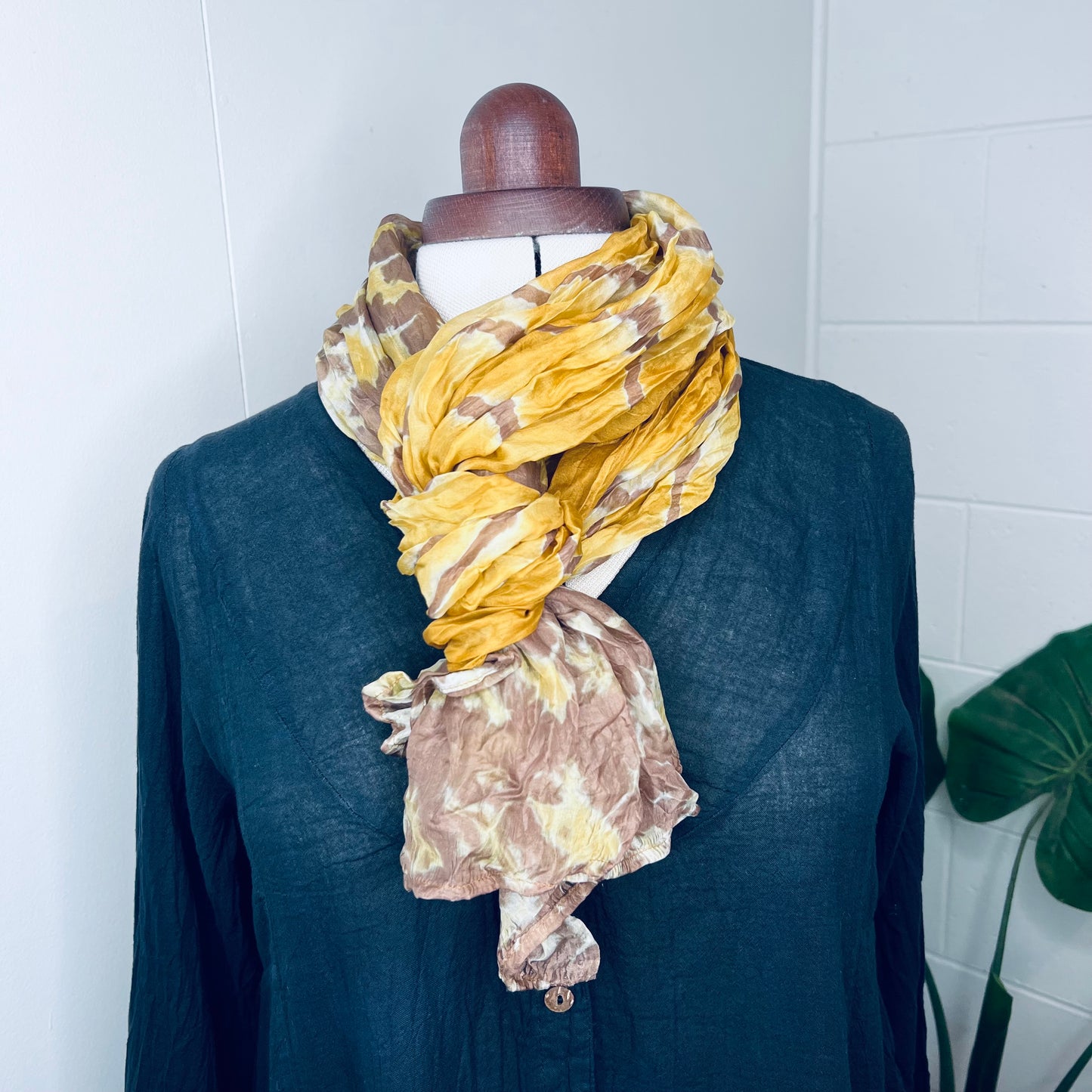 Gold, Handwoven 100% Mulberry Silk Scarf | Scrunched