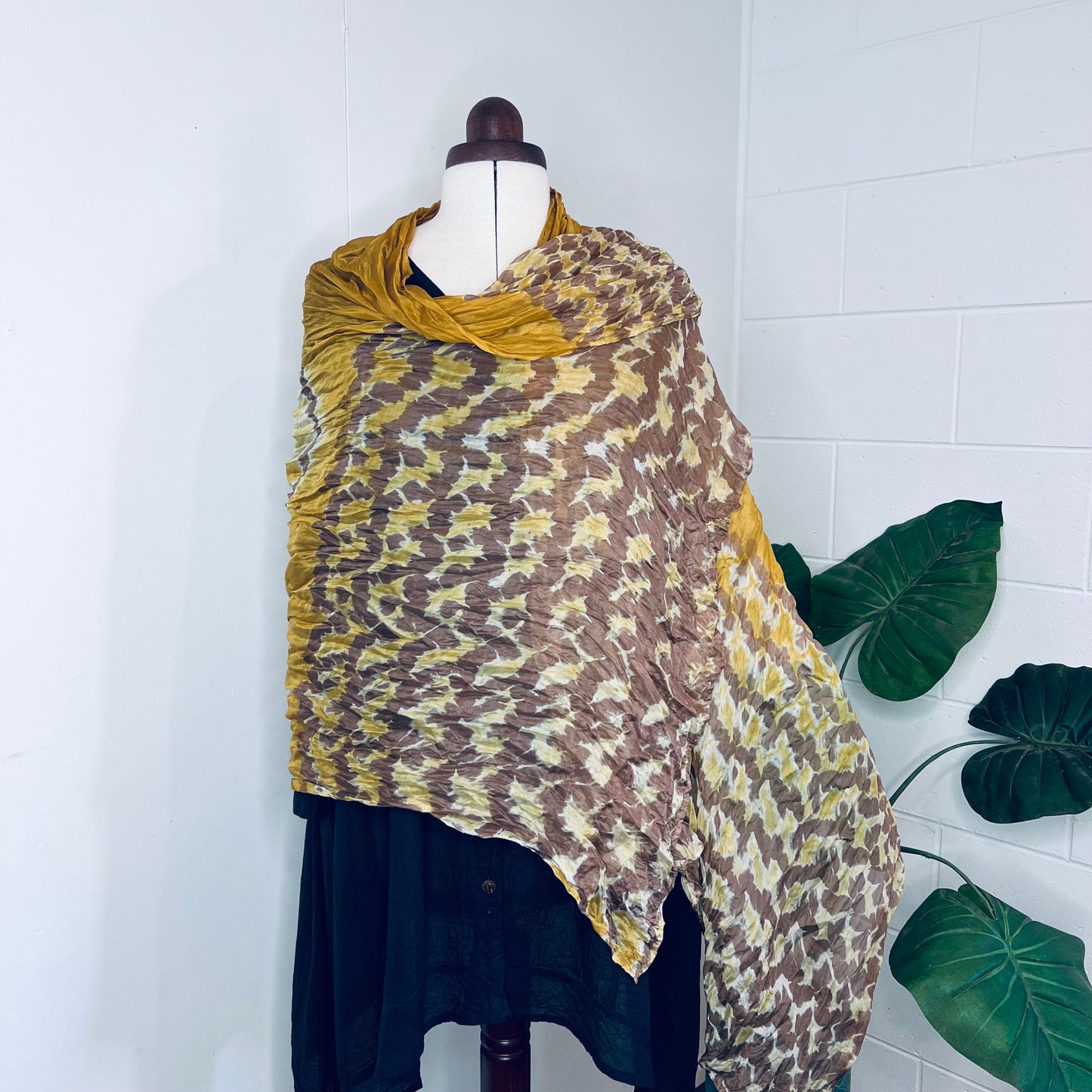 Gold, Handwoven 100% Mulberry Silk Scarf | Scrunched
