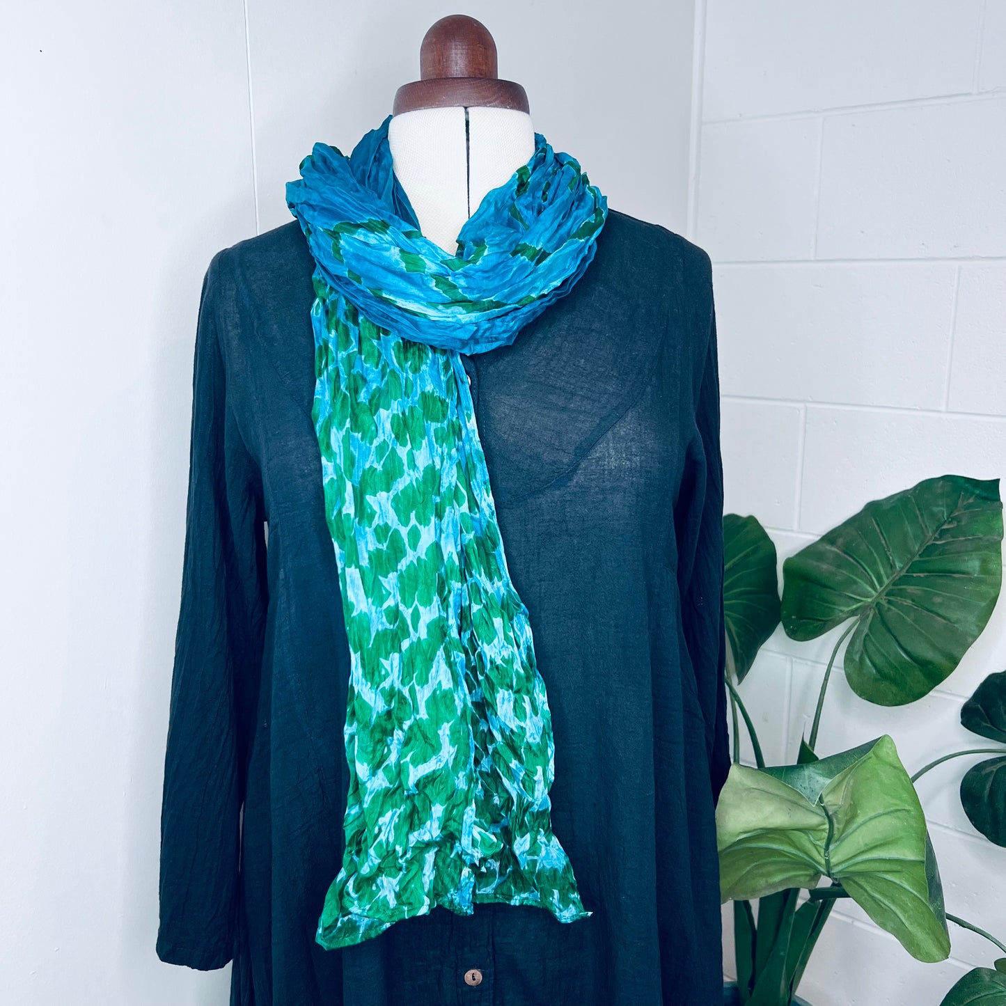 Sapphire, Handwoven 100% Mulberry Silk Tie Dye Scarf | Scrunched