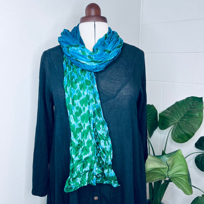 Sapphire, Handwoven 100% Mulberry Silk Tie Dye Scarf | Scrunched