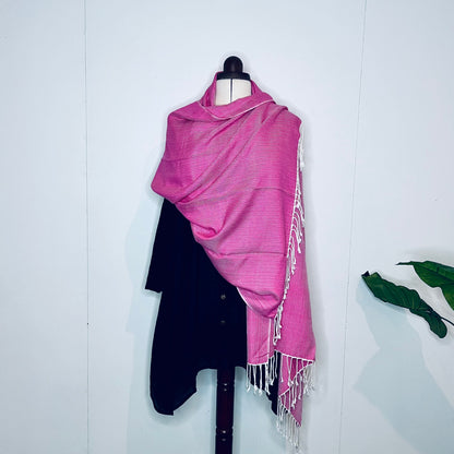 Pink, Leafy Handwoven 100% Cotton Scarf | Shawl