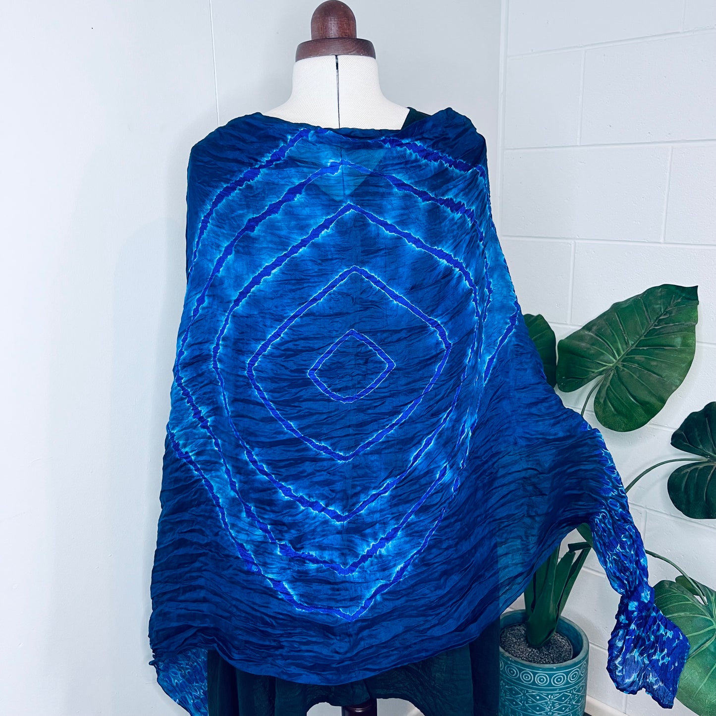 Royal Blue, Handwoven 100% Mulberry Silk Tie Dye Scarf | Scrunched