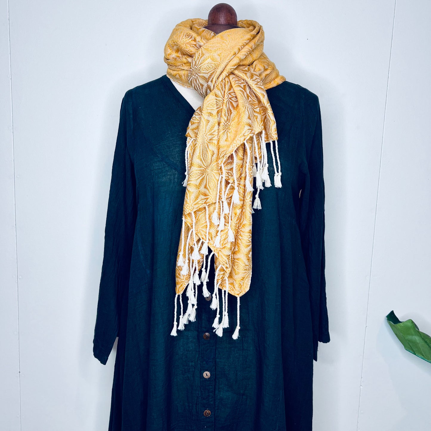 Gold, Handwoven 100% Cotton Scarf | Shawl - Spiders Patterns