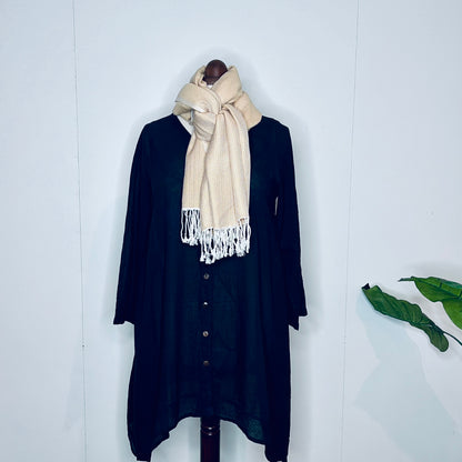 Beige, Leafy Handwoven 100% Cotton Scarf | Shawl