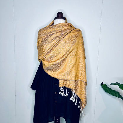 Gold, Handwoven 100% Cotton Scarf | Shawl - Spiders Patterns