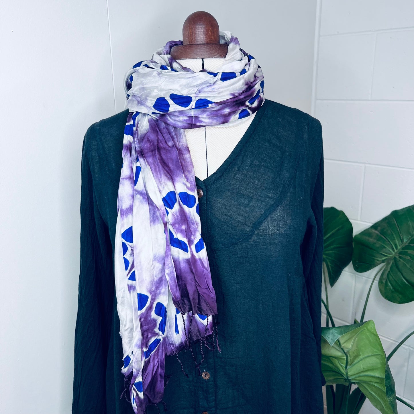 Purple, Handwoven 100% Mulberry Silk Tie Dye Scarf | Scrunched