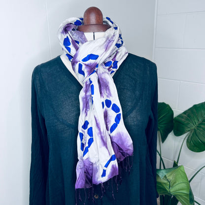 Purple, Handwoven 100% Mulberry Silk Tie Dye Scarf | Scrunched