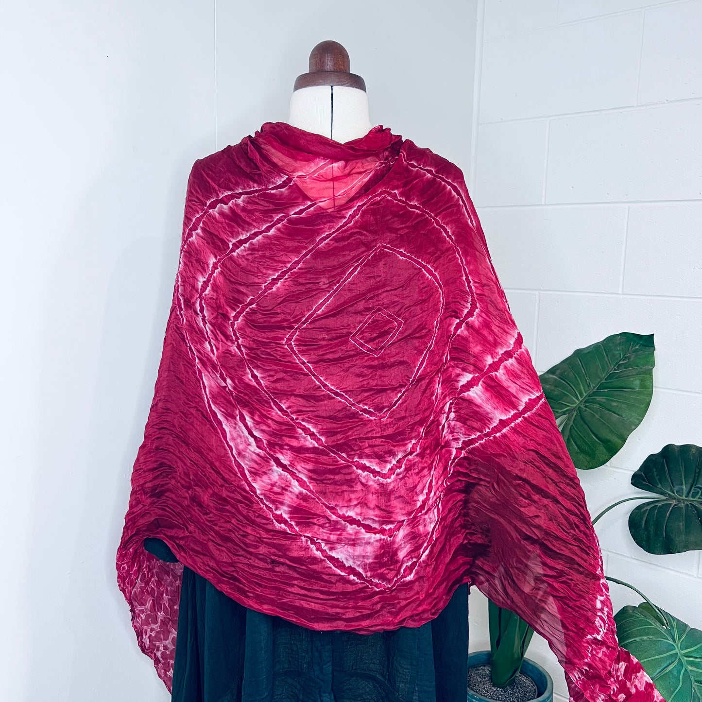 Heather Red, Handwoven 100% Mulberry Silk Tie Dye Scarf | Scrunched