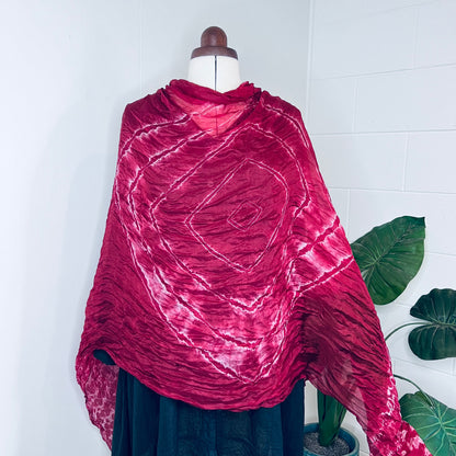 Heather Red, Handwoven 100% Mulberry Silk Tie Dye Scarf | Scrunched