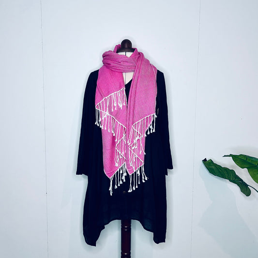 Pink, Leafy Handwoven 100% Cotton Scarf | Shawl
