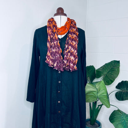 Orange, Handwoven 100% Mulberry Silk Tie Dye Scarf | Scrunched