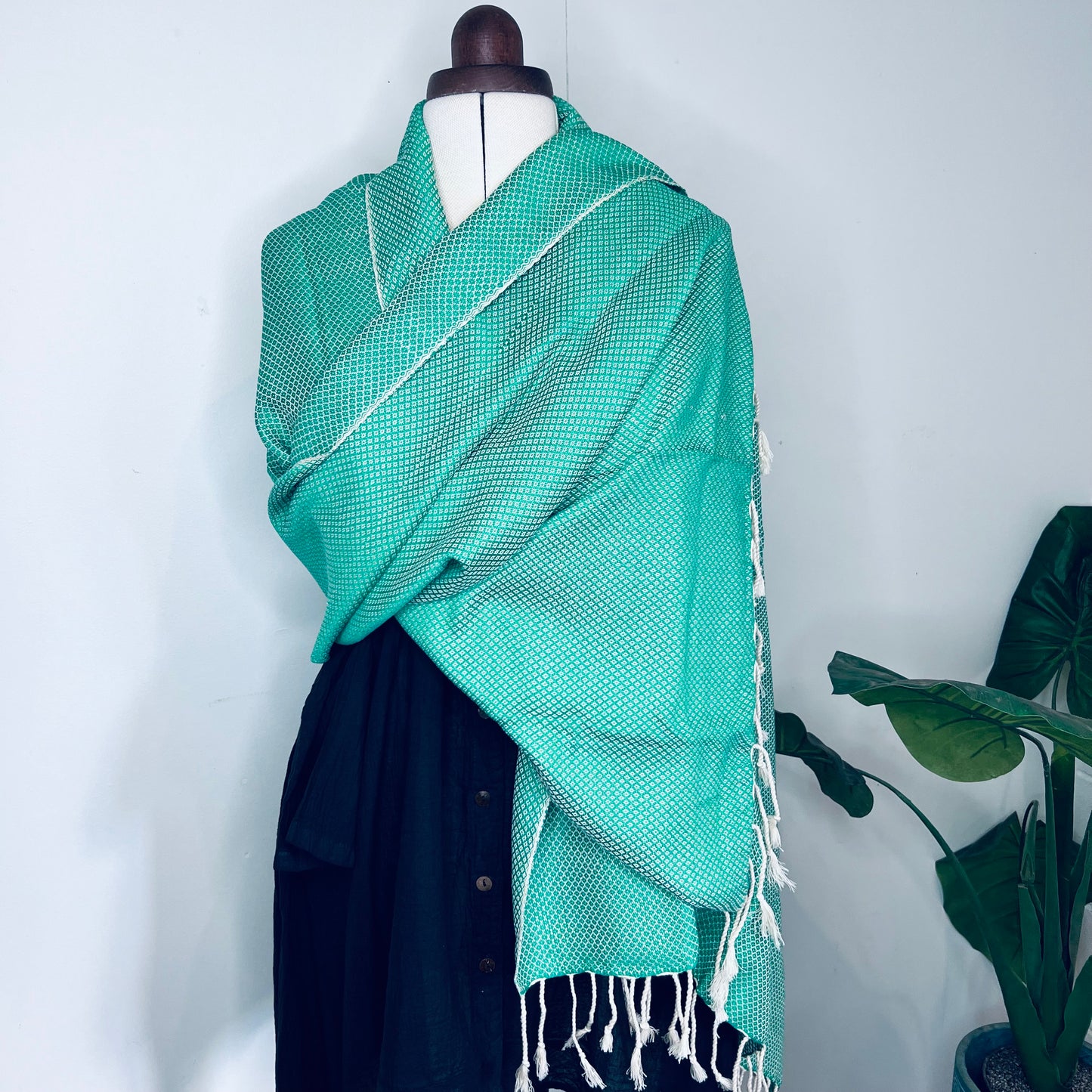 Green, Petals Handwoven 100% Cotton Scarf | Shawl