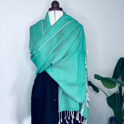 Green, Petals Handwoven 100% Cotton Scarf | Shawl