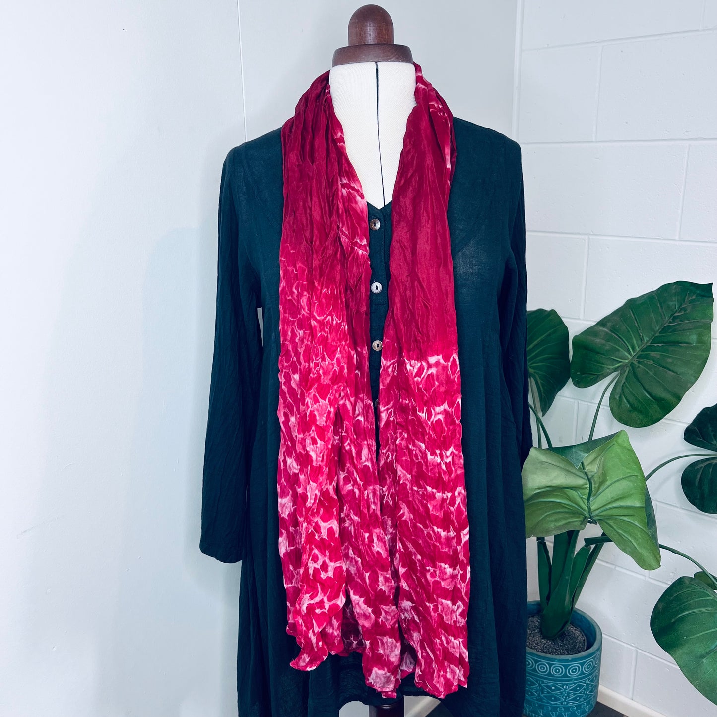 Heather Red, Handwoven 100% Mulberry Silk Tie Dye Scarf | Scrunched