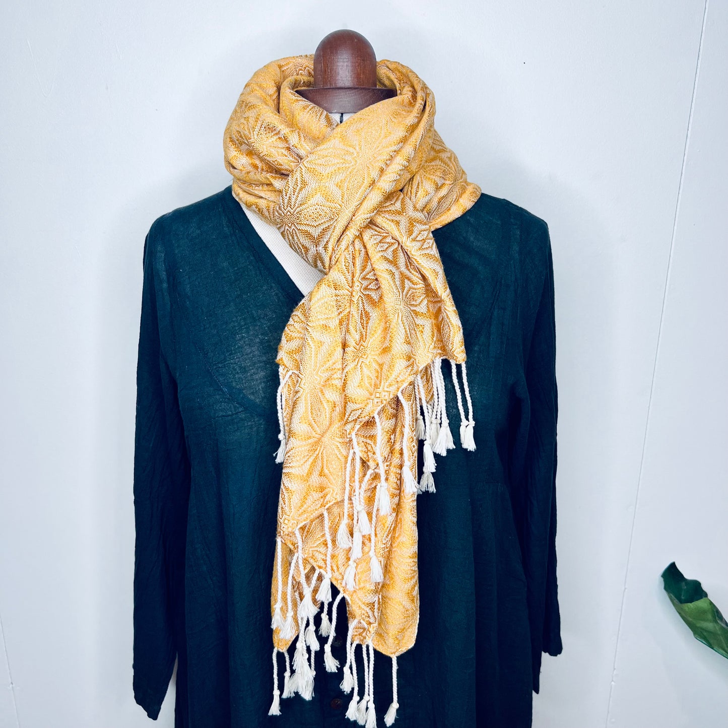 Gold, Handwoven 100% Cotton Scarf | Shawl - Spiders Patterns
