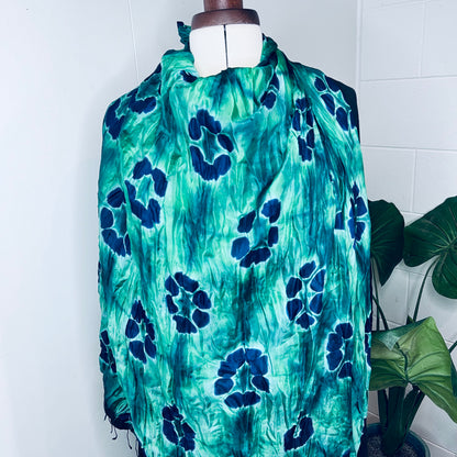 Turf Green, Handwoven 100% Mulberry Silk Tie Dye Scarf | Scrunched