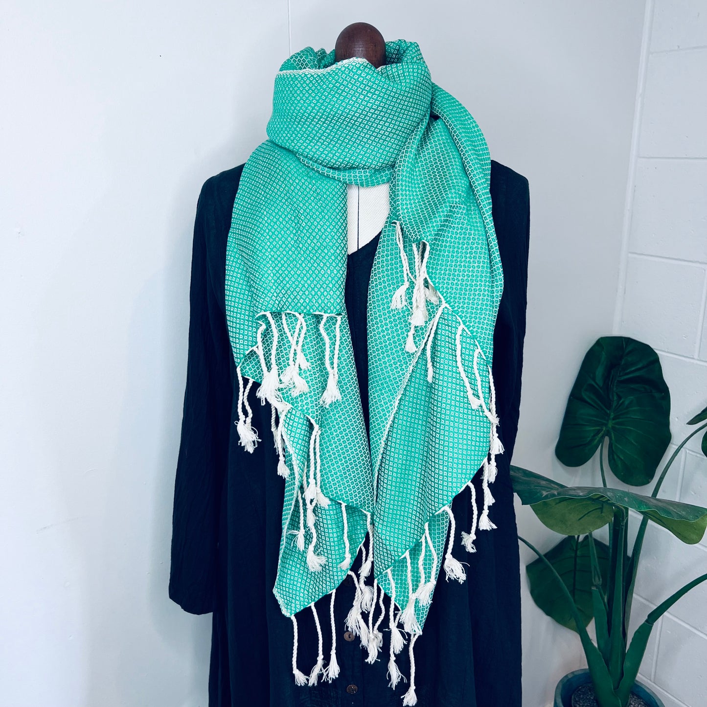 Green, Petals Handwoven 100% Cotton Scarf | Shawl
