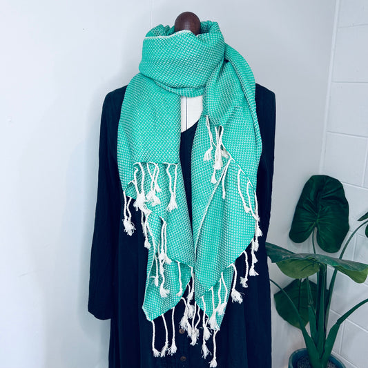 Green, Petals Handwoven 100% Cotton Scarf | Shawl
