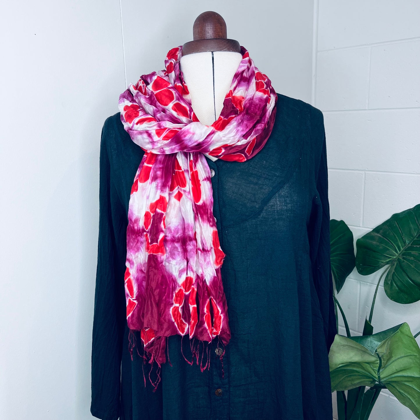 Berry, Handwoven 100% Mulberry Silk Tie Dye Scarf | Scrunched