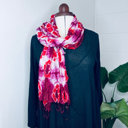 Berry, Handwoven 100% Mulberry Silk Tie Dye Scarf | Scrunched