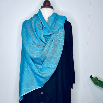 Light Blue, Leafy Handwoven 100% Cotton Scarf | Shawl