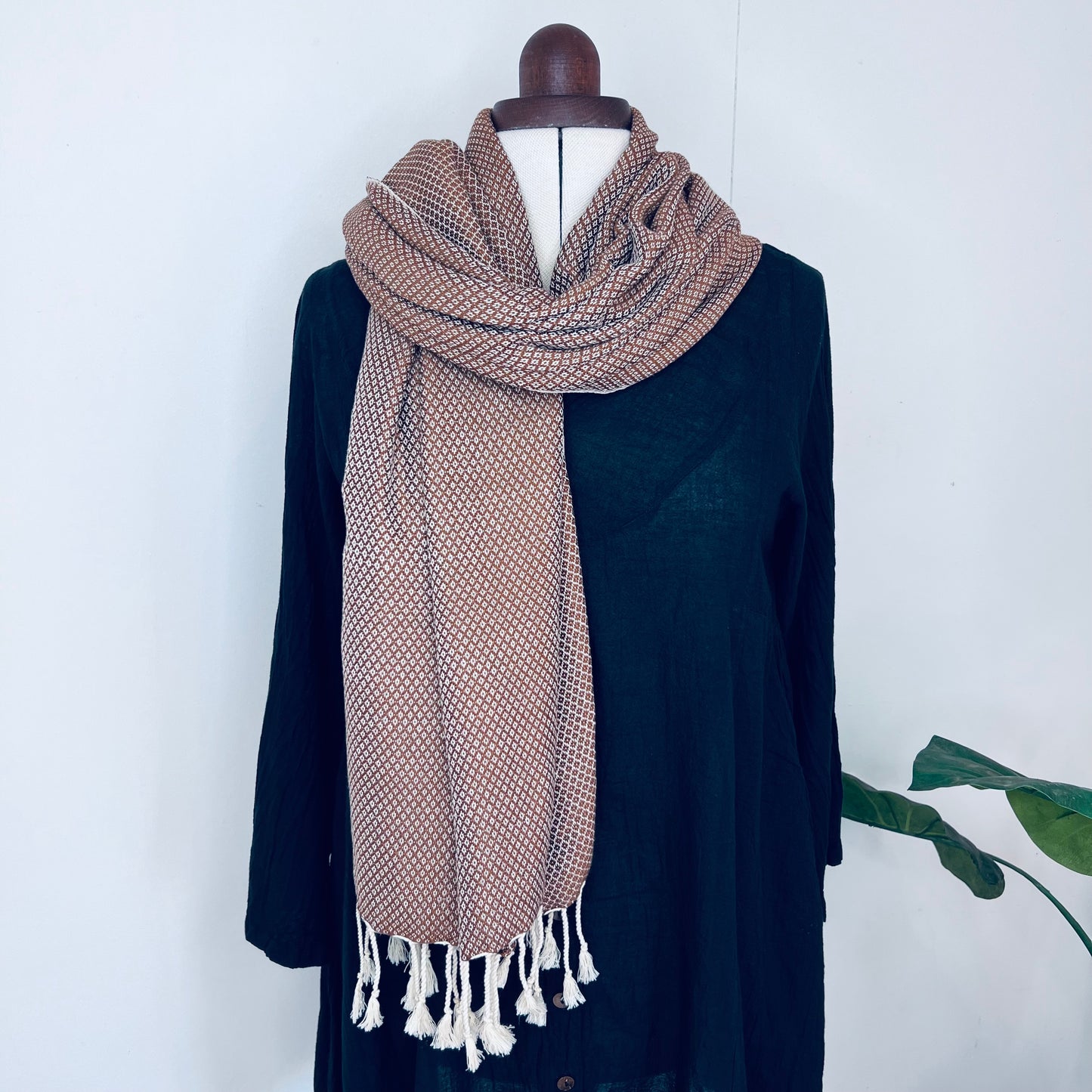 Brown, Petals Handwoven 100% Cotton Scarf | Shawl