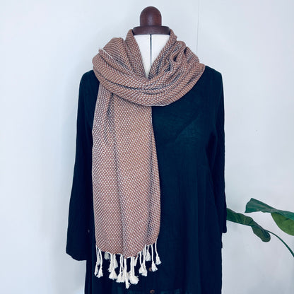 Brown, Petals Handwoven 100% Cotton Scarf | Shawl