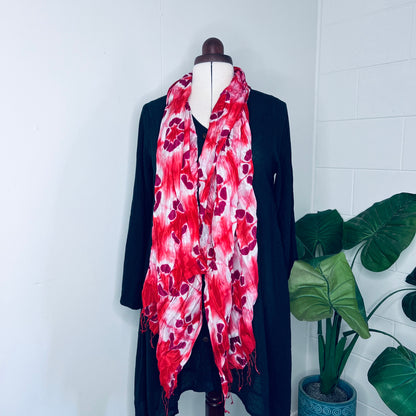 Red, Handwoven 100% Mulberry Silk Scarf with fringes| Scrunched
