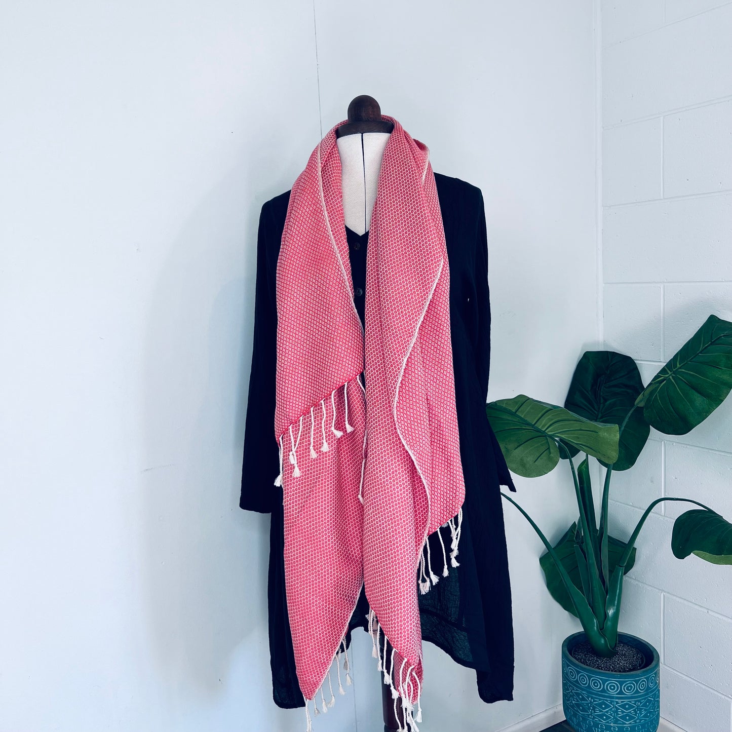 Bright Coral, Petals Handwoven 100% Cotton Scarf | Shawl
