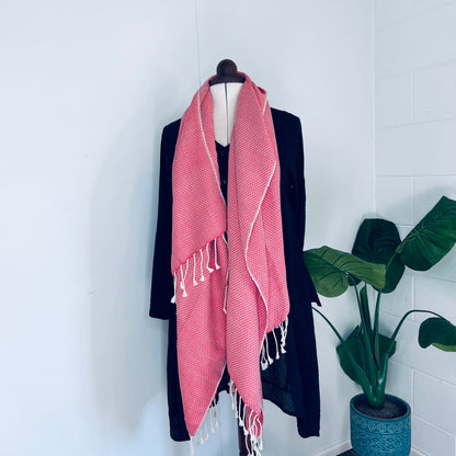 Bright Coral, Petals Handwoven 100% Cotton Scarf | Shawl