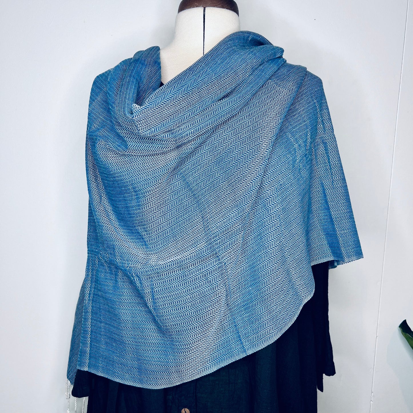 Ocean Blue, Leafy Handwoven 100% Cotton Scarf | Shawl
