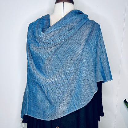 Ocean Blue, Leafy Handwoven 100% Cotton Scarf | Shawl