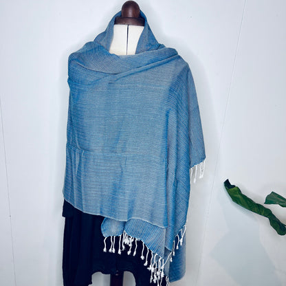Ocean Blue, Leafy Handwoven 100% Cotton Scarf | Shawl