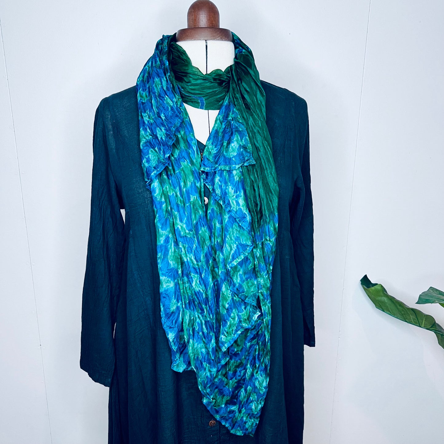 Forest Green, Handwoven 100% Mulberry Silk Scarf | Scrunched