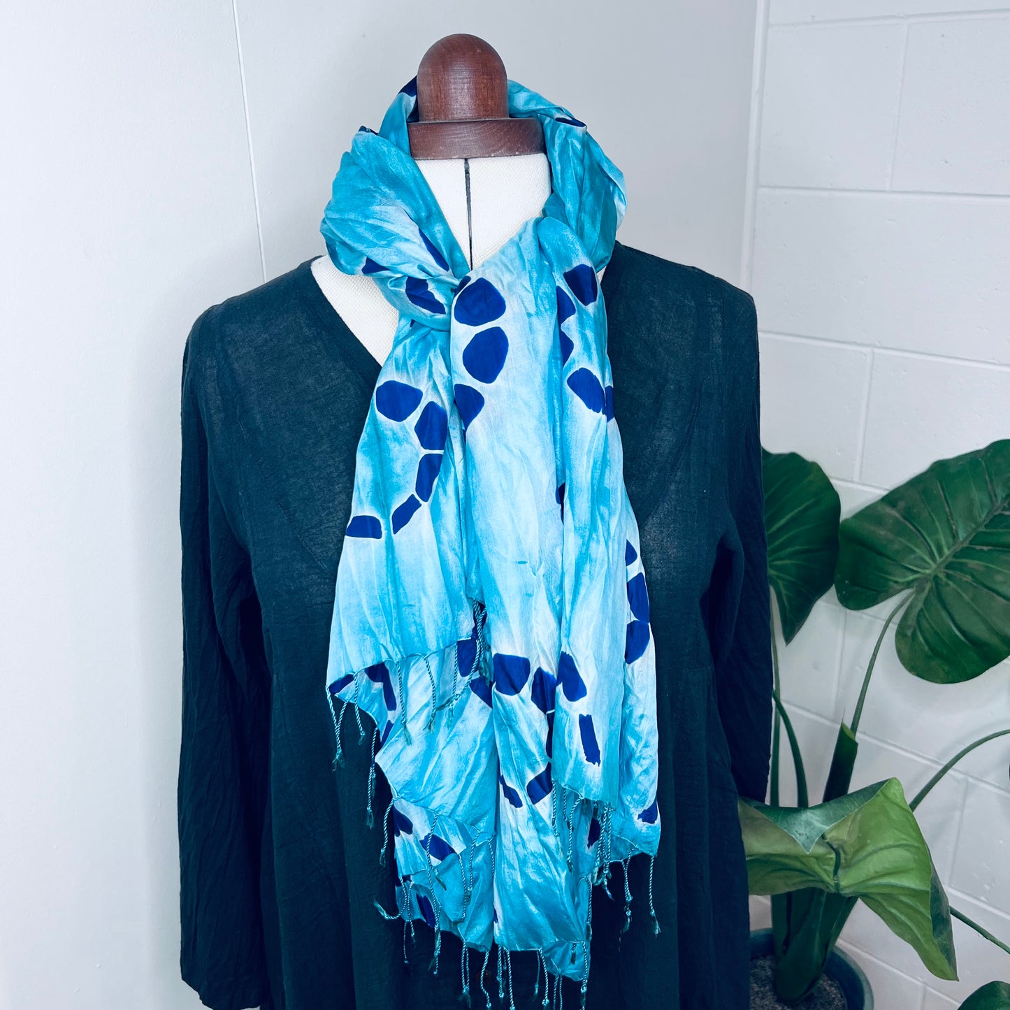 Sky Blue, Handwoven 100% Mulberry Silk Tie Dye Scarf | Scrunched