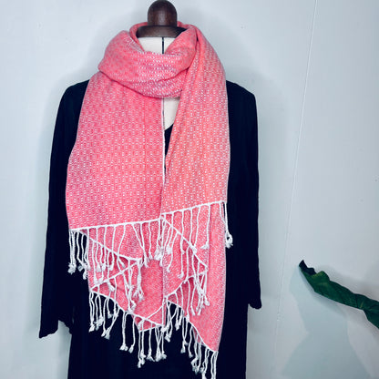 Bright Coral, Butterfy Handwoven 100% Cotton Scarf | Shawl
