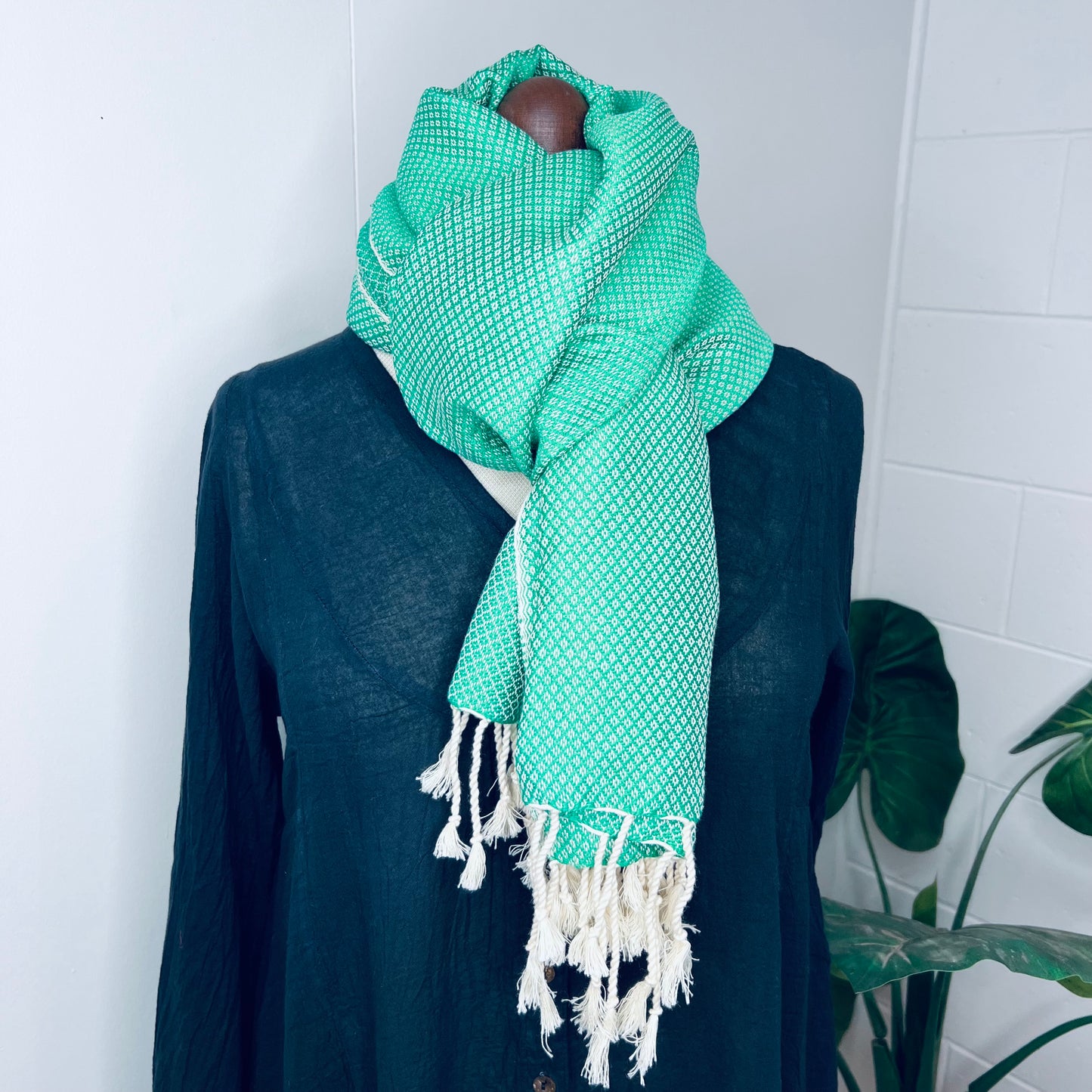 Green, Petals Handwoven 100% Cotton Scarf | Shawl