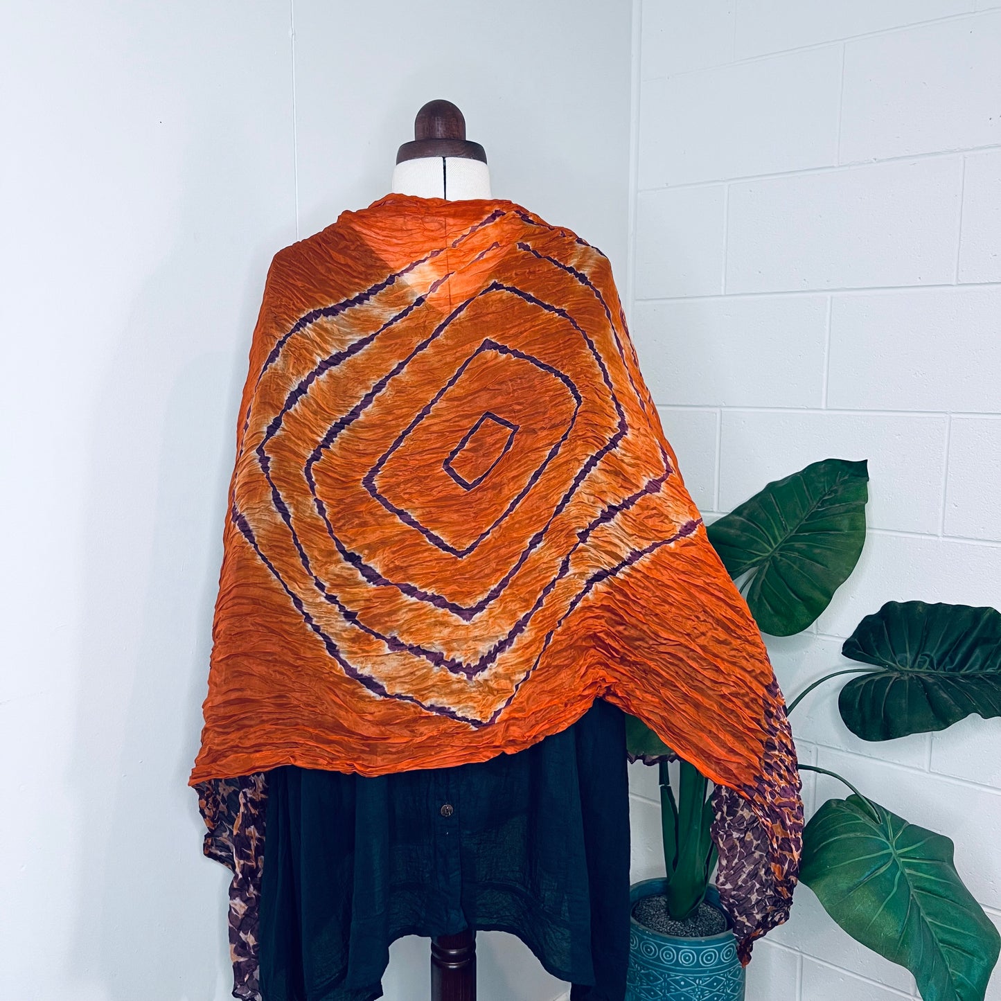 Orange, Handwoven 100% Mulberry Silk Tie Dye Scarf | Scrunched