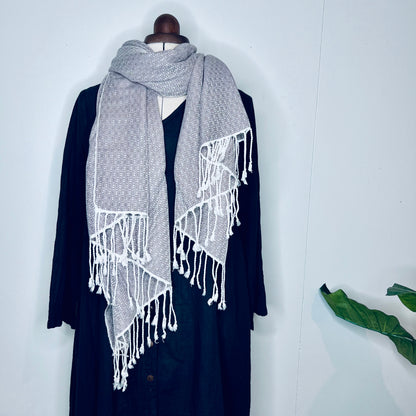 Pastel Grey, Butterfy Handwoven 100% Cotton Scarf | Shawl
