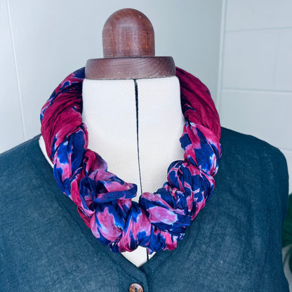 Antique Cherry Red, Handwoven 100% Mulberry Silk Tie Dye Scarf | Scrunched