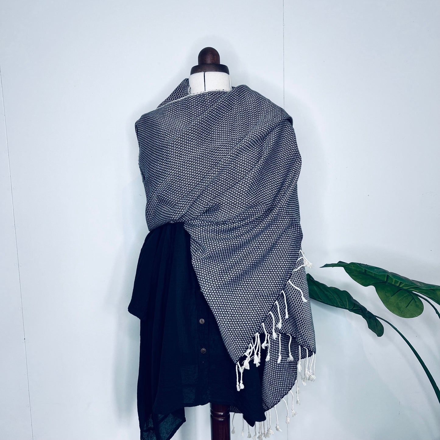 Black, Petals Handwoven 100% Cotton Scarf | Shawl