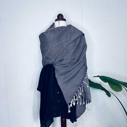 Black, Petals Handwoven 100% Cotton Scarf | Shawl