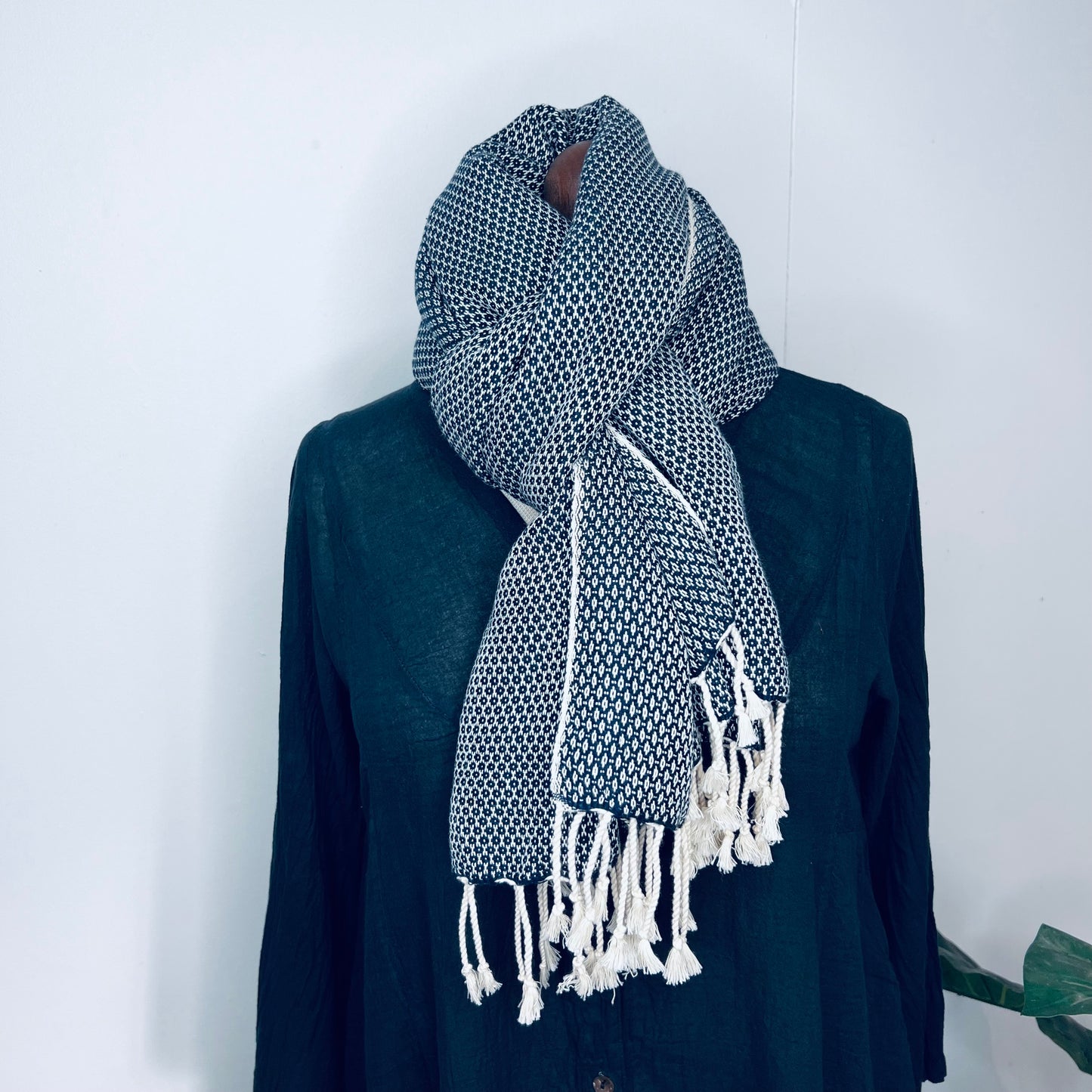 Black, Petals Handwoven 100% Cotton Scarf | Shawl