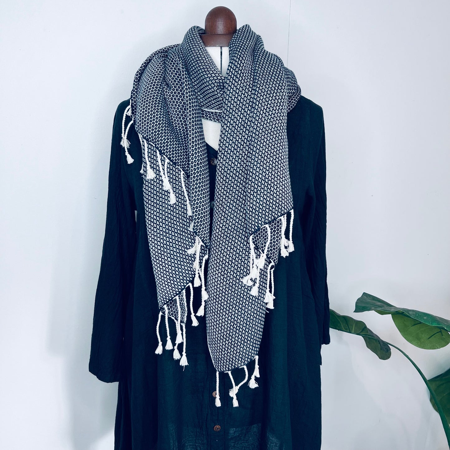 Black, Petals Handwoven 100% Cotton Scarf | Shawl
